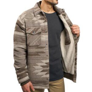 Jachs Men’s Sherpa Lined Wool Blend Shirt Jacket Heavyweight Brown Size L